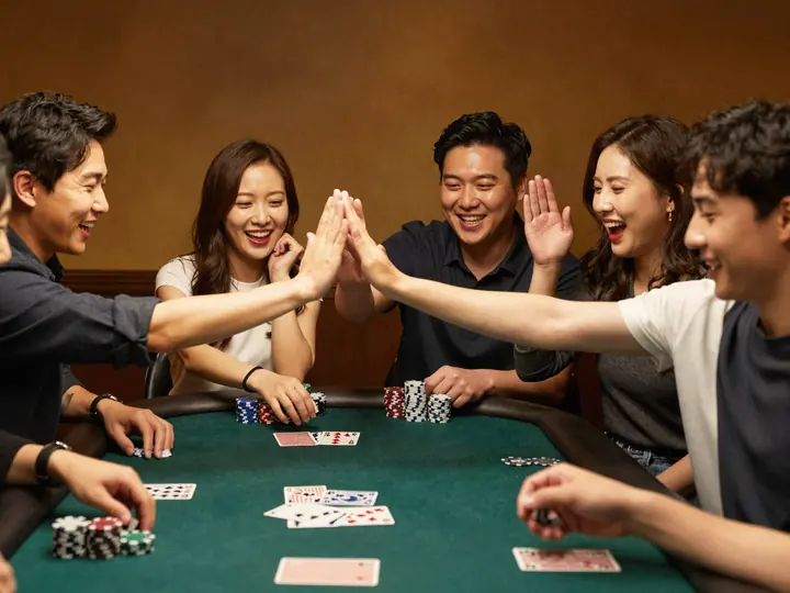 큰 판이 끝나고 하이파이브하는 친구들